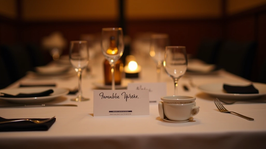 Registration desk setup with character name cards, costume accessories, and character briefing sheets for dinner party guests