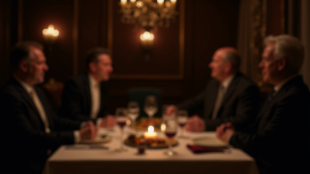 Group of adults gathered around a table with game materials and mystery clues, candlelit dining setting with focus and concentration on faces
